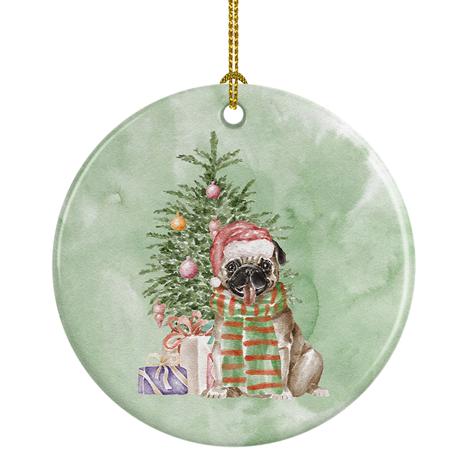 Buy this Christmas Fawn Pug Ceramic Ornament