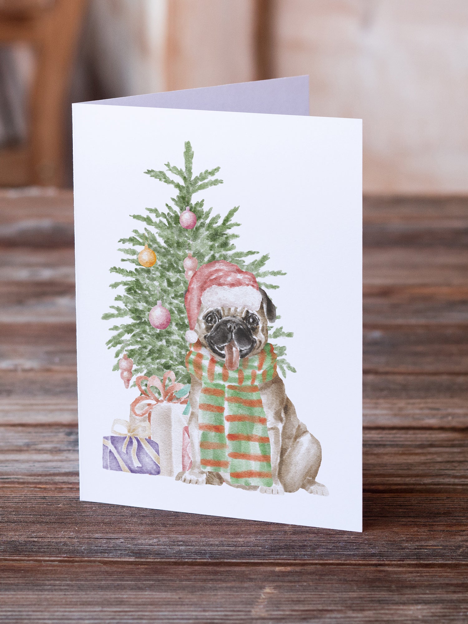 Christmas Fawn Pug Greeting Cards and Envelopes Pack of 8 - the-store.com