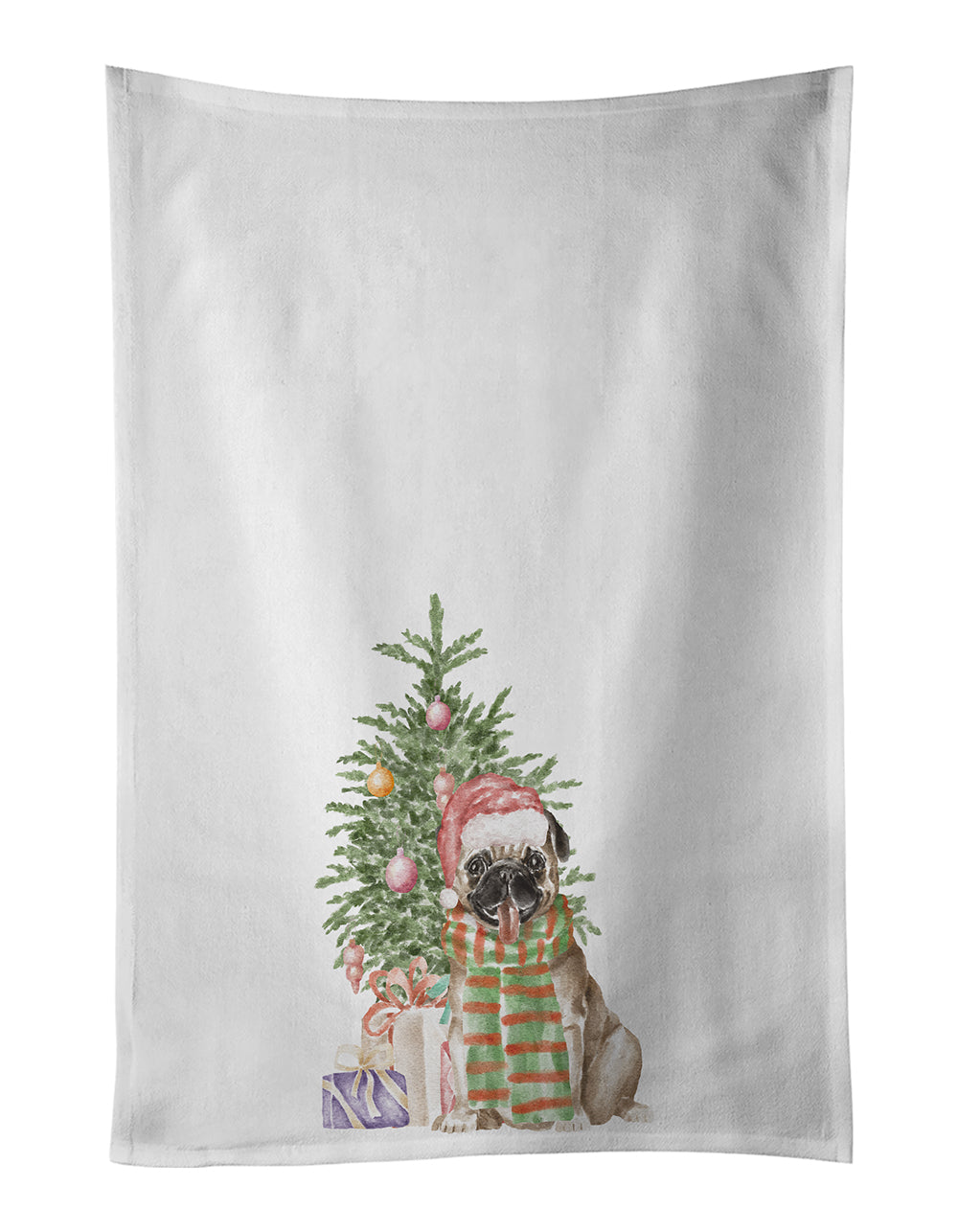 Buy this Pug Fawn Christmas Presents and Tree White Kitchen Towel Set of 2