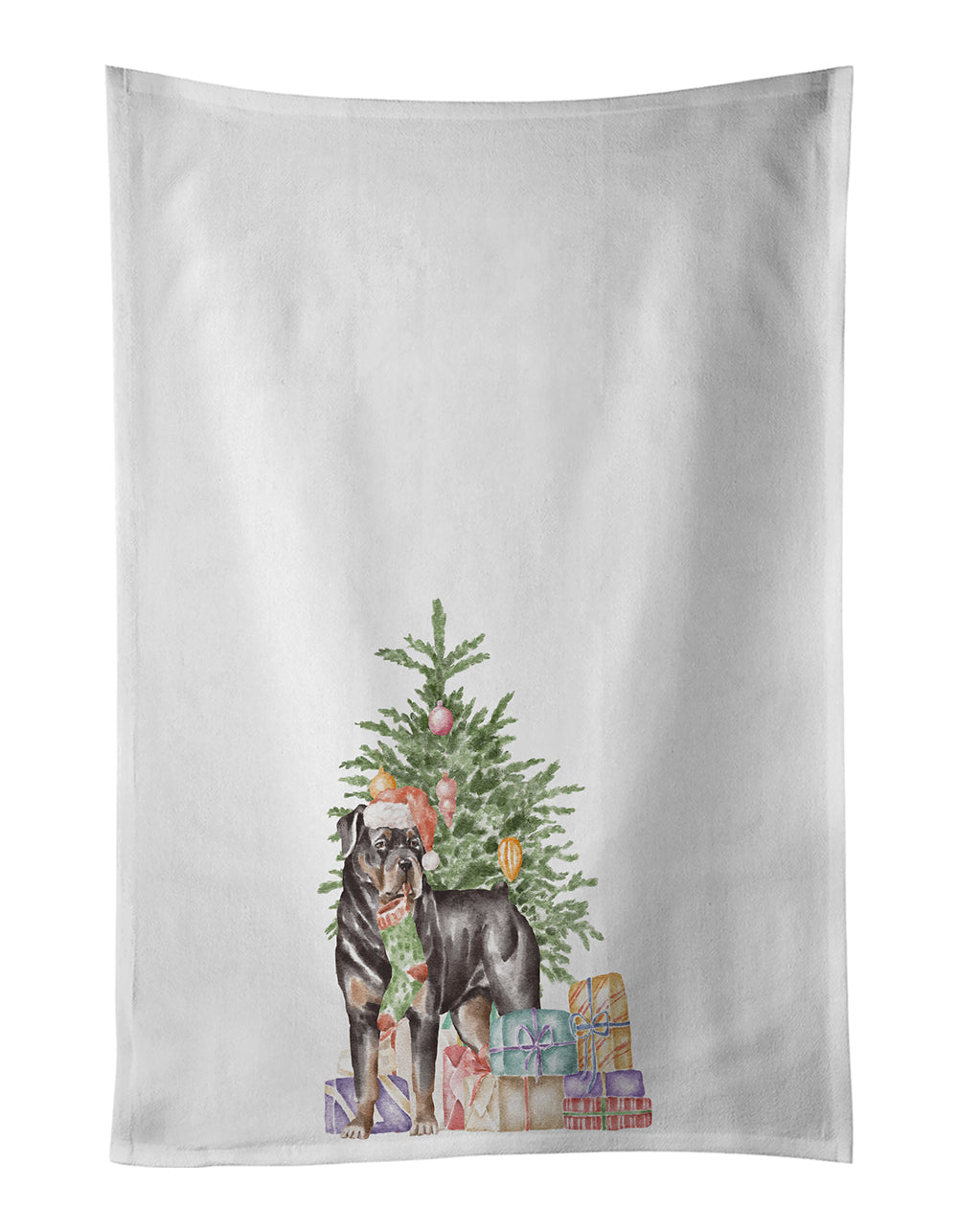 Buy this Rottweiler Christmas Presents and Tree White Kitchen Towel Set of 2