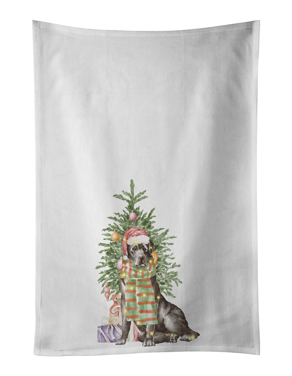 Buy this Labrador Retriever Black Christmas Presents and Tree White Kitchen Towel Set of 2