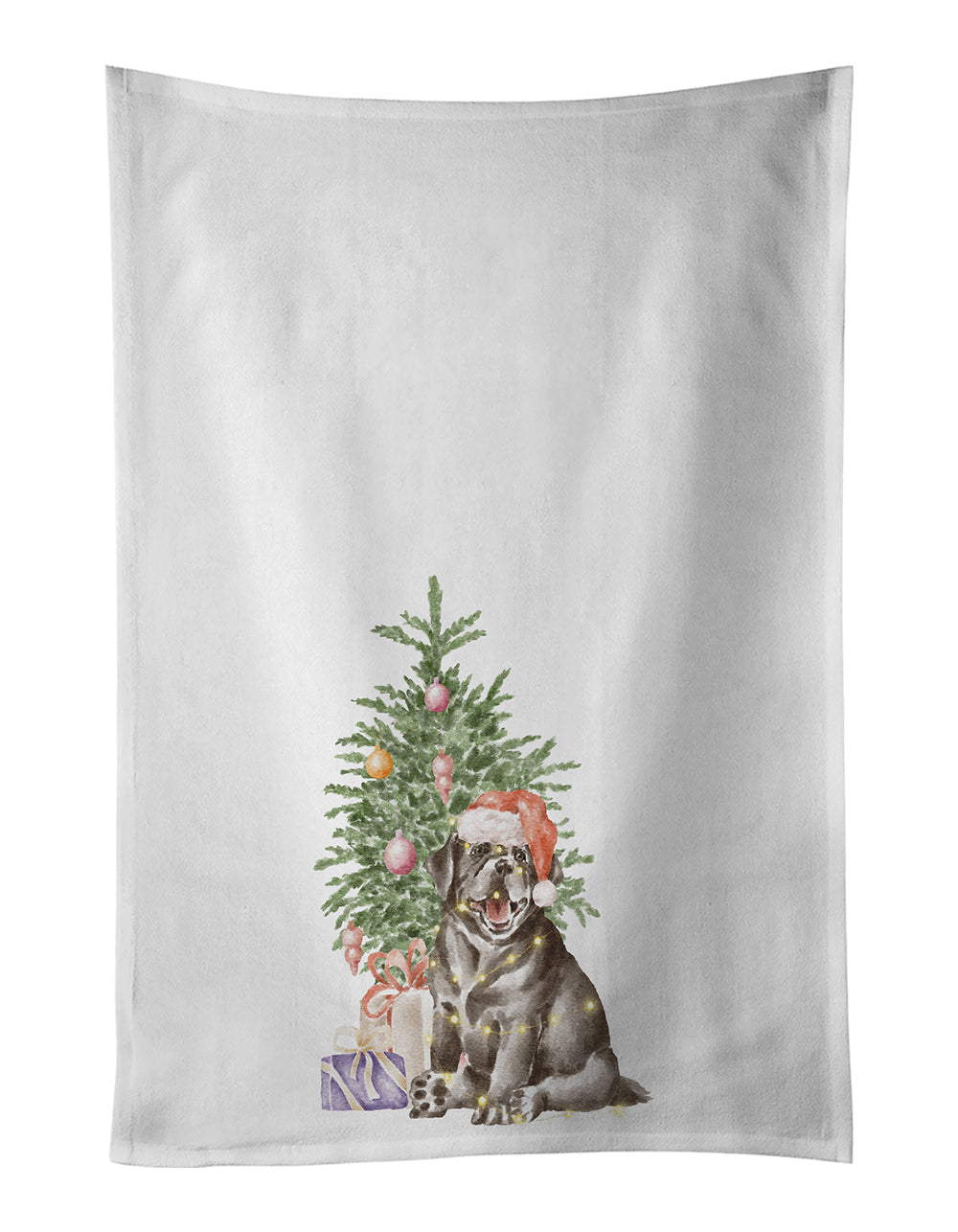 Buy this Labrador Retriever Black Puppy Christmas Presents and Tree White Kitchen Towel Set of 2