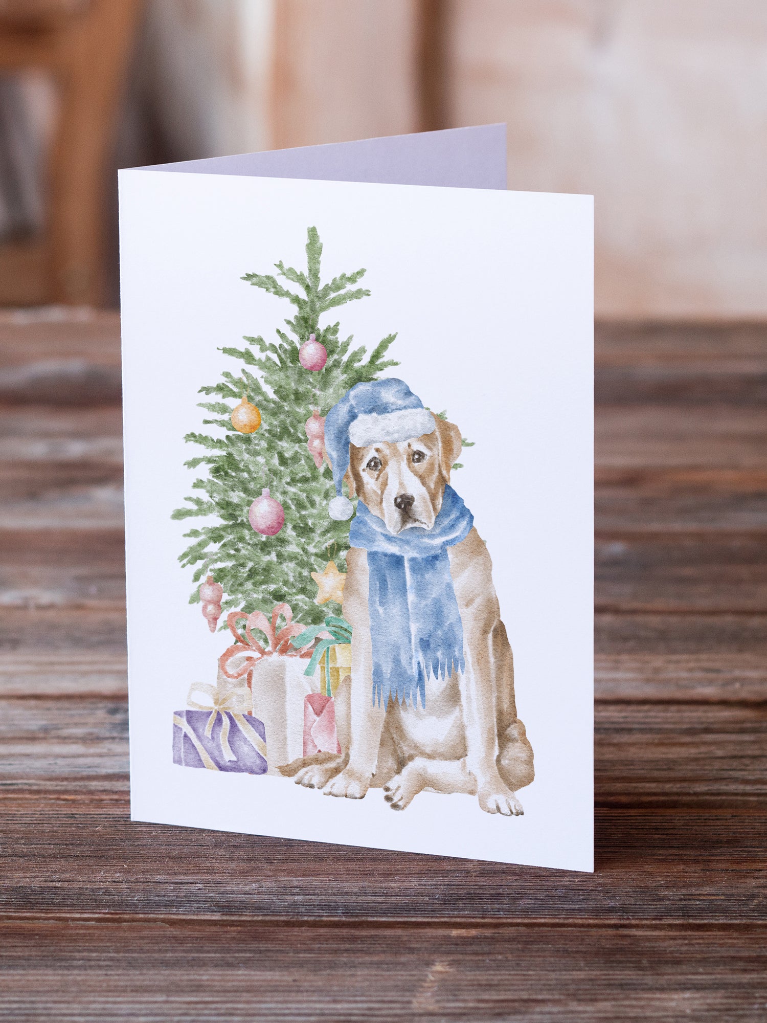 Christmas Yellow Labrador Retriever Greeting Cards and Envelopes Pack of 8 - the-store.com