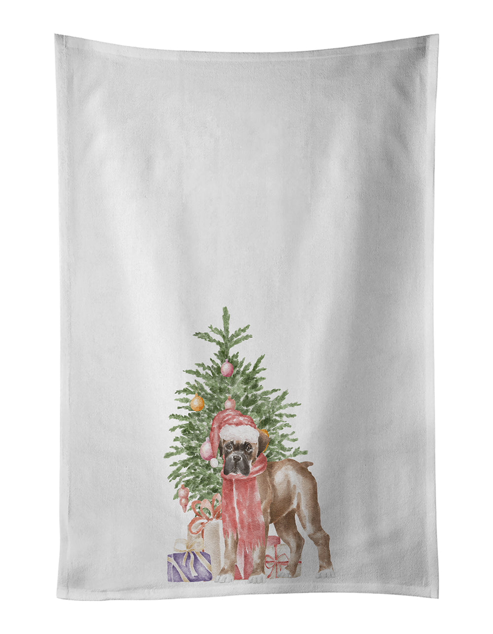 Buy this Boxer Puppy Christmas Presents and Tree White Kitchen Towel Set of 2