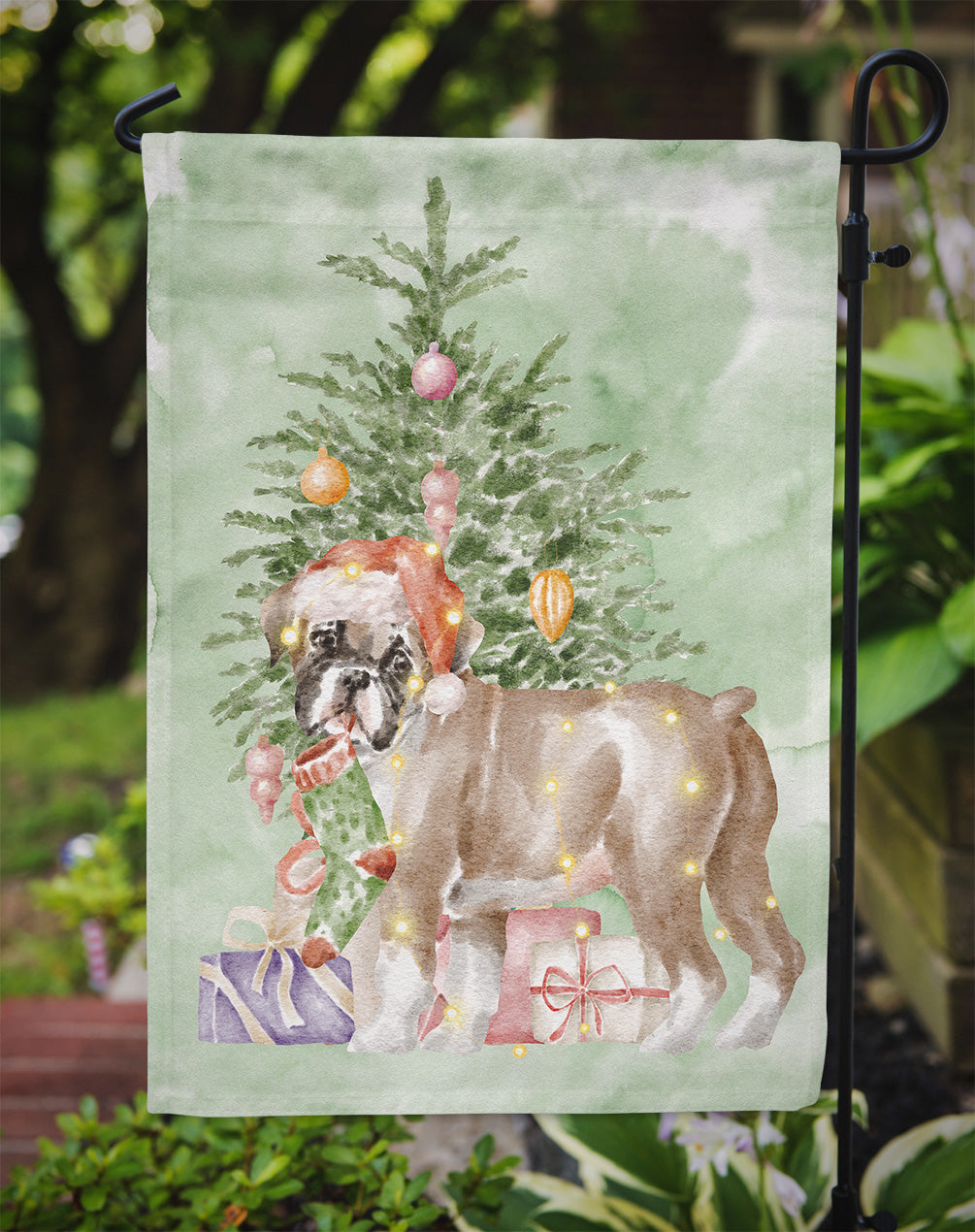 Christmas Boxer Puppy #2 Flag Garden Size