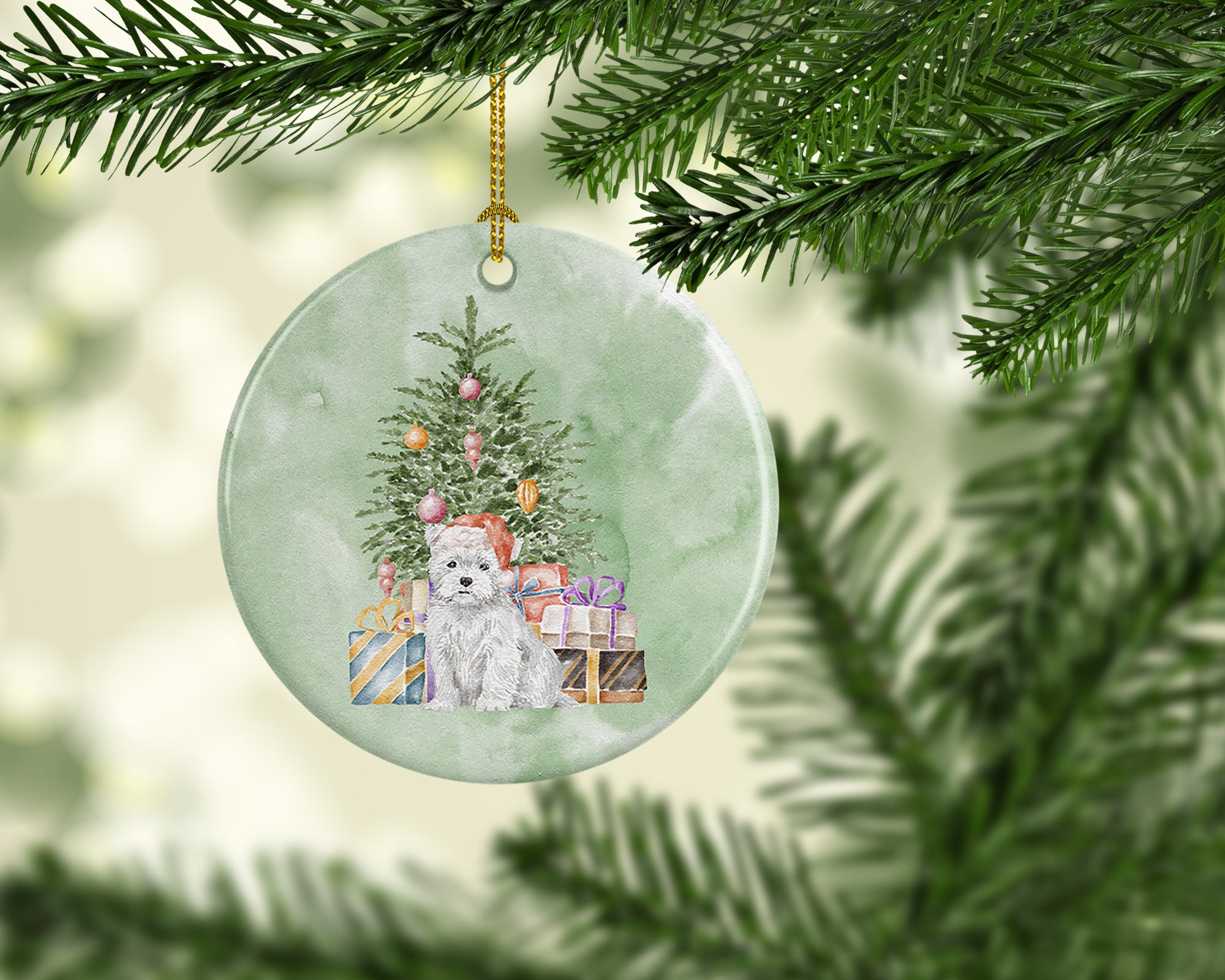Christmas West Highland White Terrier Puppy Ceramic Ornament - the-store.com