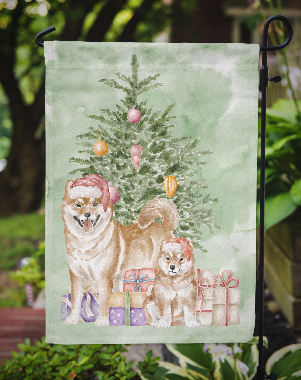 Christmas Shiba Inu Momma and Baby Flag Garden Size  the-store.com.