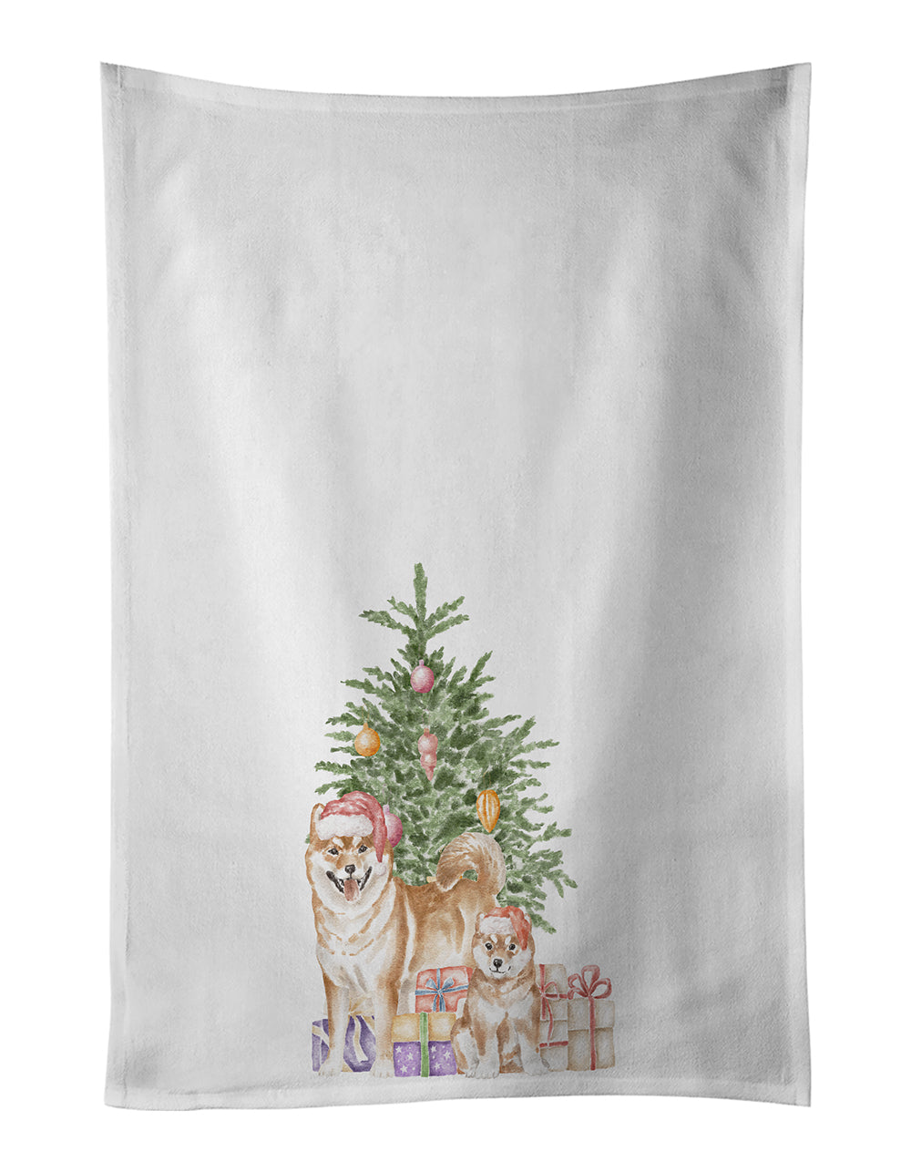 Buy this Shiba Inu Momma and Baby Christmas Presents and Tree White Kitchen Towel Set of 2