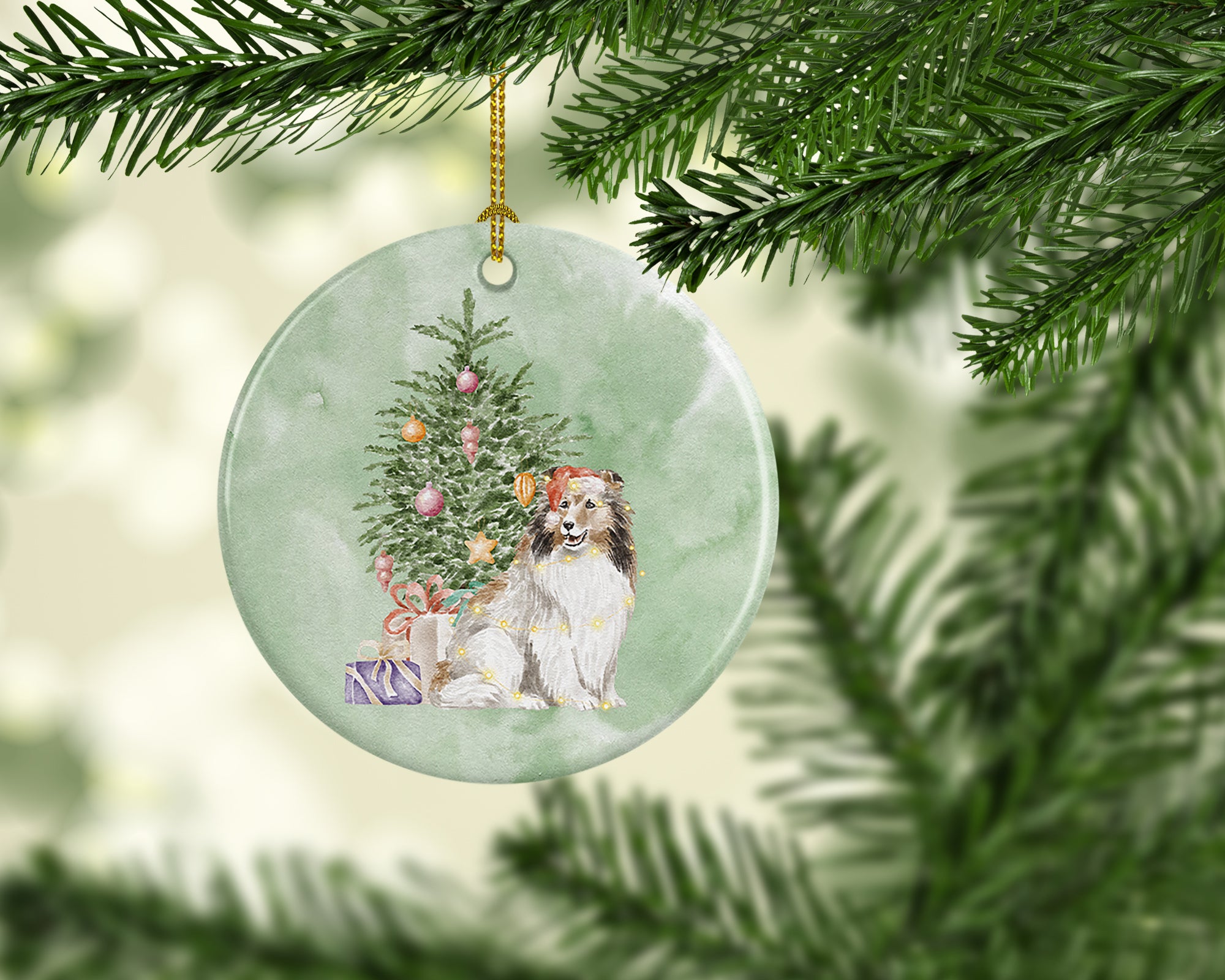 Christmas Sheltie Shetland Sheepdog Ceramic Ornament - the-store.com