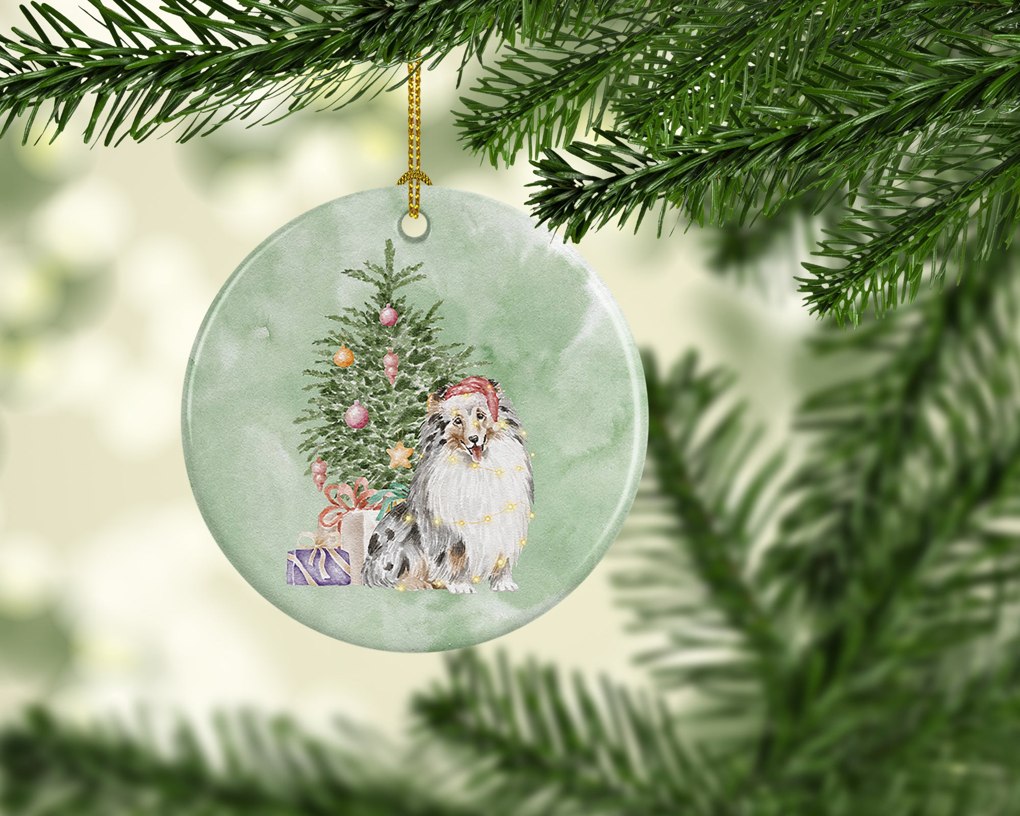 Christmas Sheltie Shetland Sheepdog Merle Ceramic Ornament - the-store.com