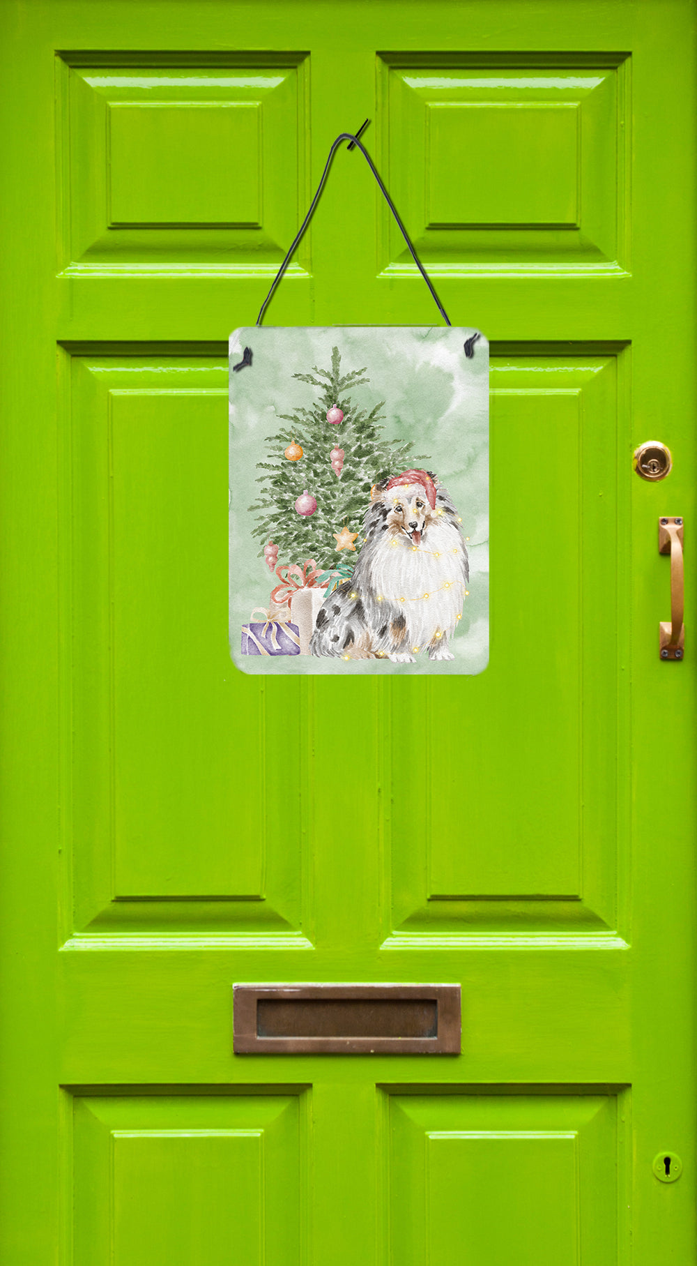 Christmas Sheltie Shetland Sheepdog Merle Wall or Door Hanging Prints - the-store.com
