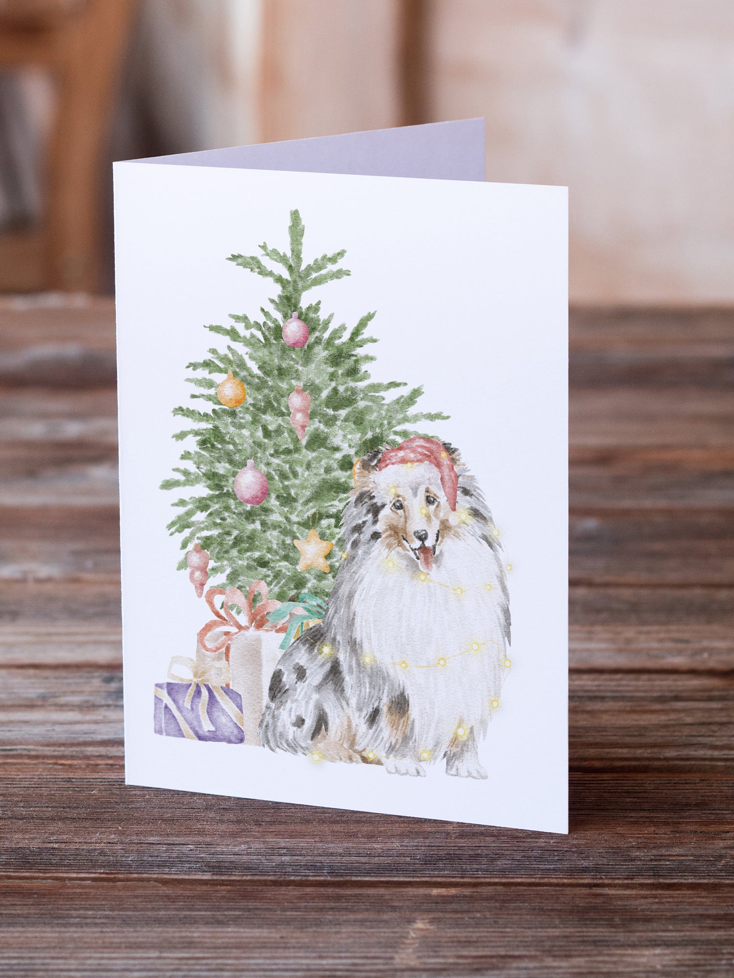 Christmas Sheltie Shetland Sheepdog Merle Greeting Cards and Envelopes Pack of 8 - the-store.com
