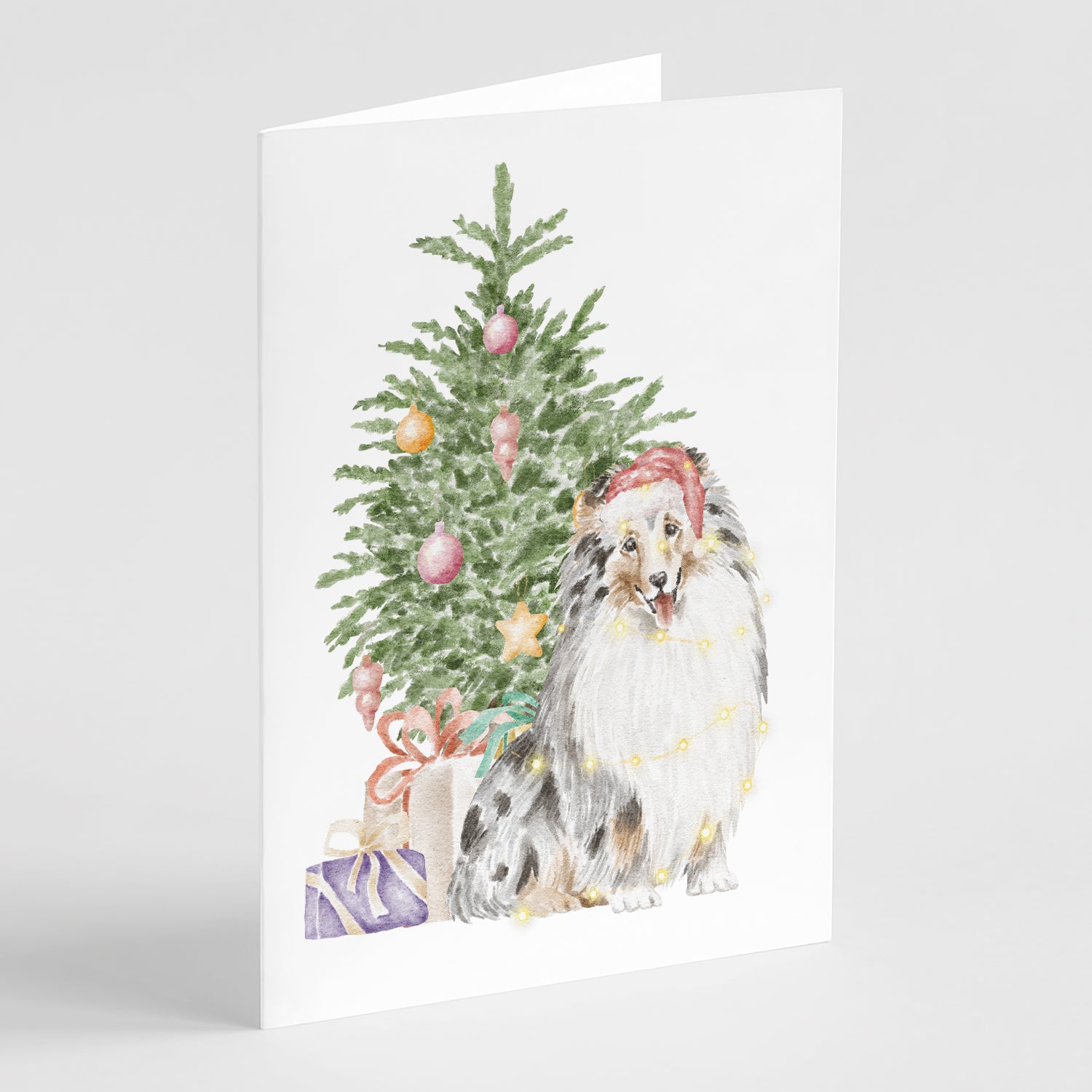 Buy this Christmas Sheltie Shetland Sheepdog Merle Greeting Cards and Envelopes Pack of 8