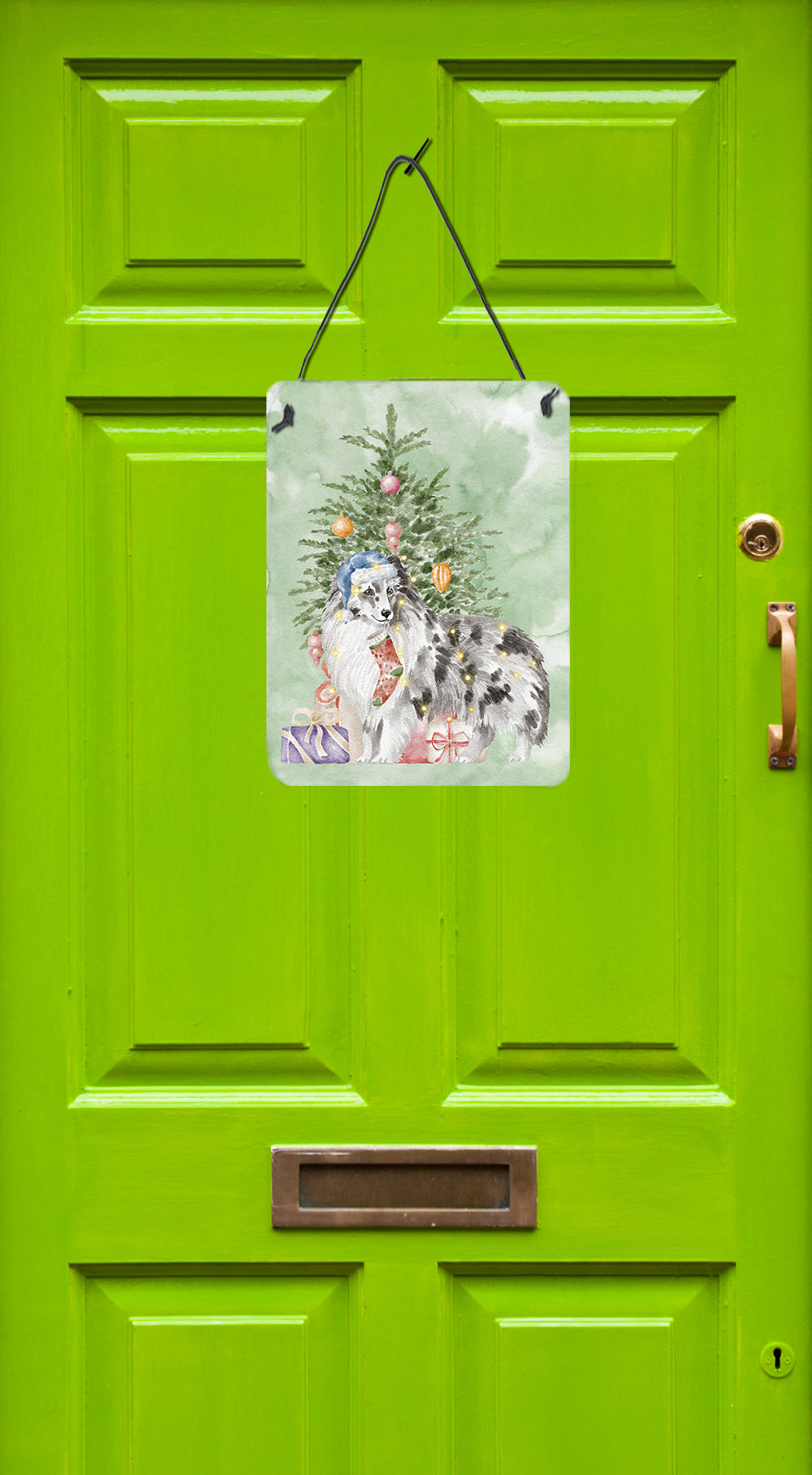 Christmas Sheltie Shetland Sheepdog Blue Merle Wall or Door Hanging Prints - the-store.com