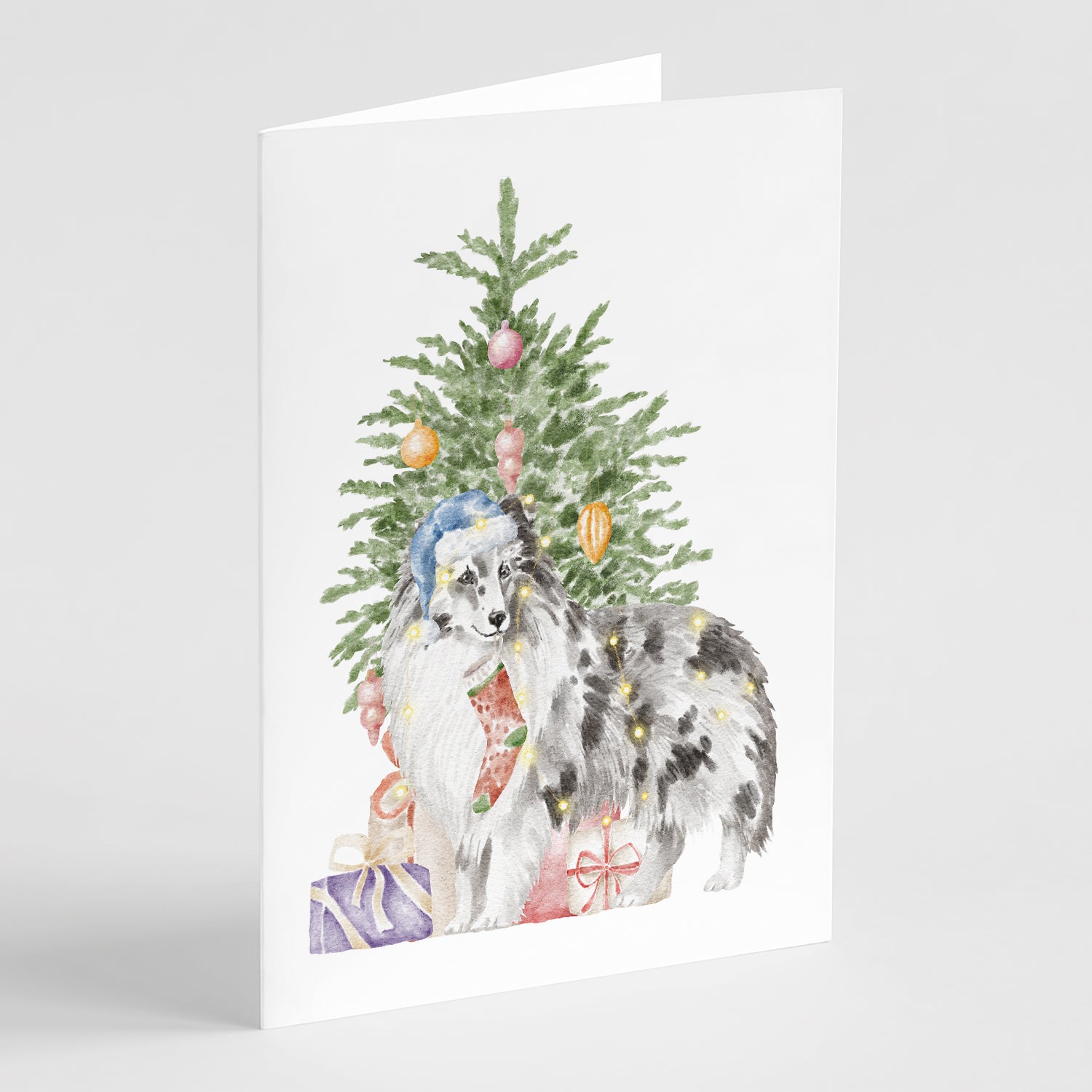 Buy this Christmas Sheltie Shetland Sheepdog Blue Merle Greeting Cards and Envelopes Pack of 8