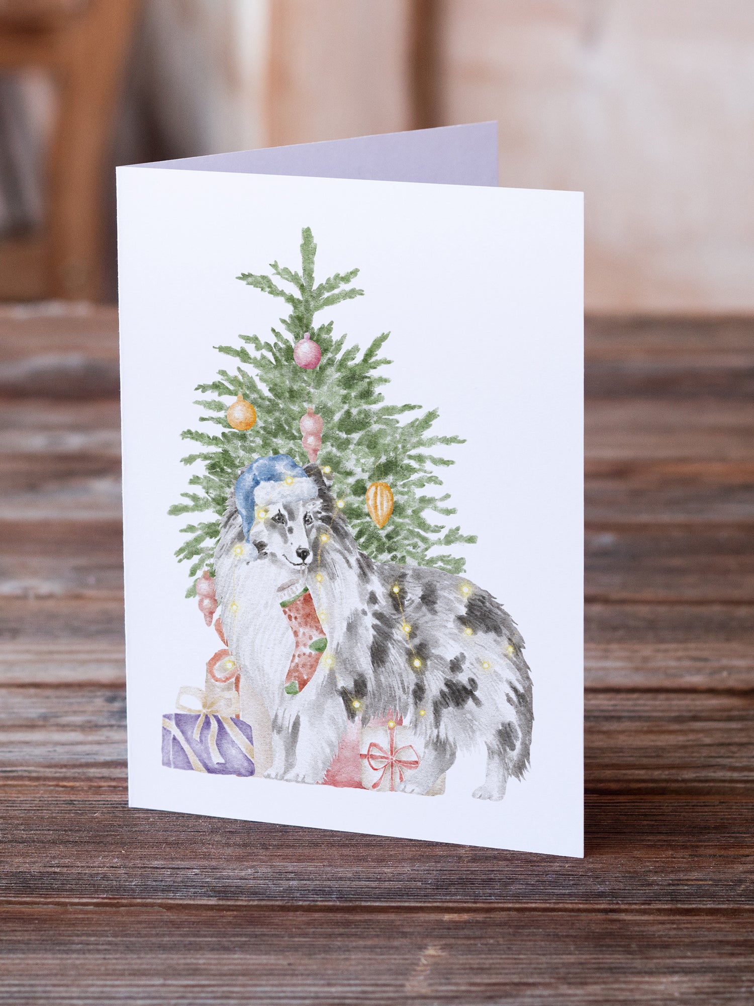 Christmas Sheltie Shetland Sheepdog Blue Merle Greeting Cards and Envelopes Pack of 8 - the-store.com