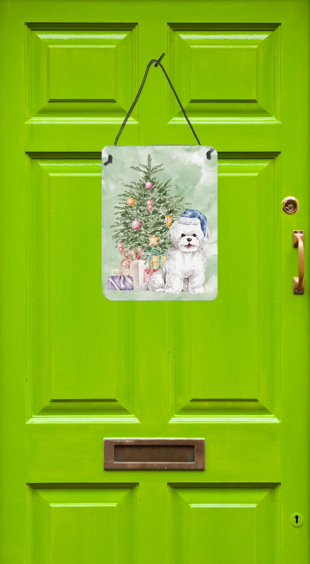 Christmas Bichon Frise Blue Hat Wall or Door Hanging Prints - the-store.com