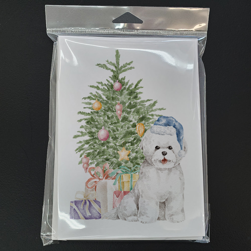 Christmas Bichon Frise Blue Hat Greeting Cards and Envelopes Pack of 8 - the-store.com