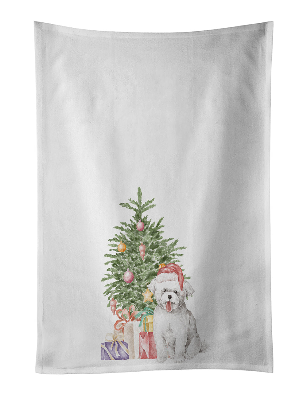Buy this Bichon Frise Puppy Christmas Presents and Tree White Kitchen Towel Set of 2
