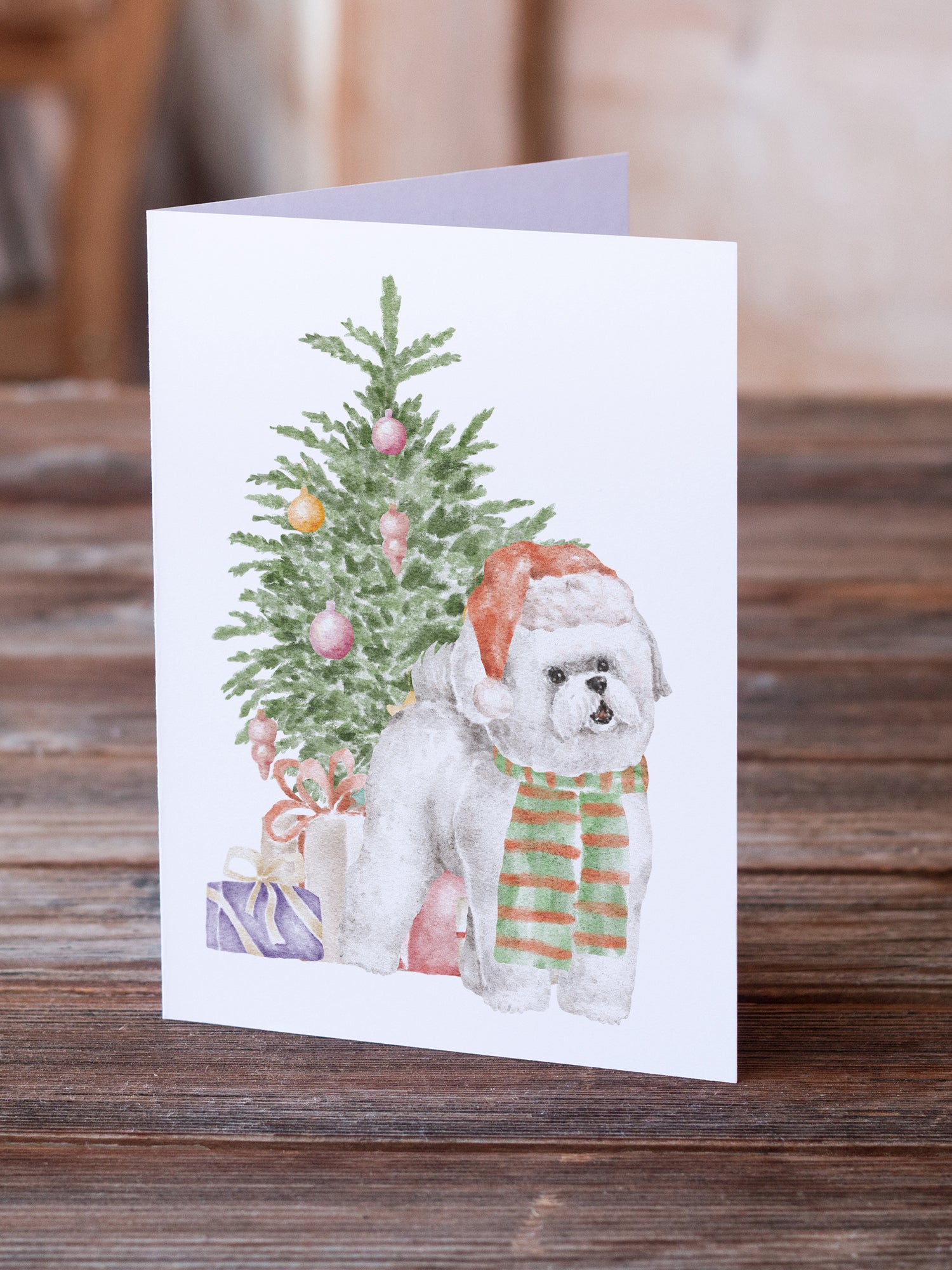 Buy this Christmas Bichon Frise Red Hat Greeting Cards and Envelopes Pack of 8