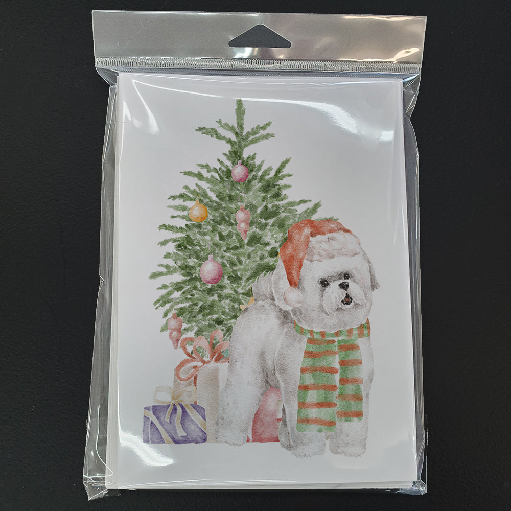 Christmas Bichon Frise Red Hat Greeting Cards and Envelopes Pack of 8 - the-store.com