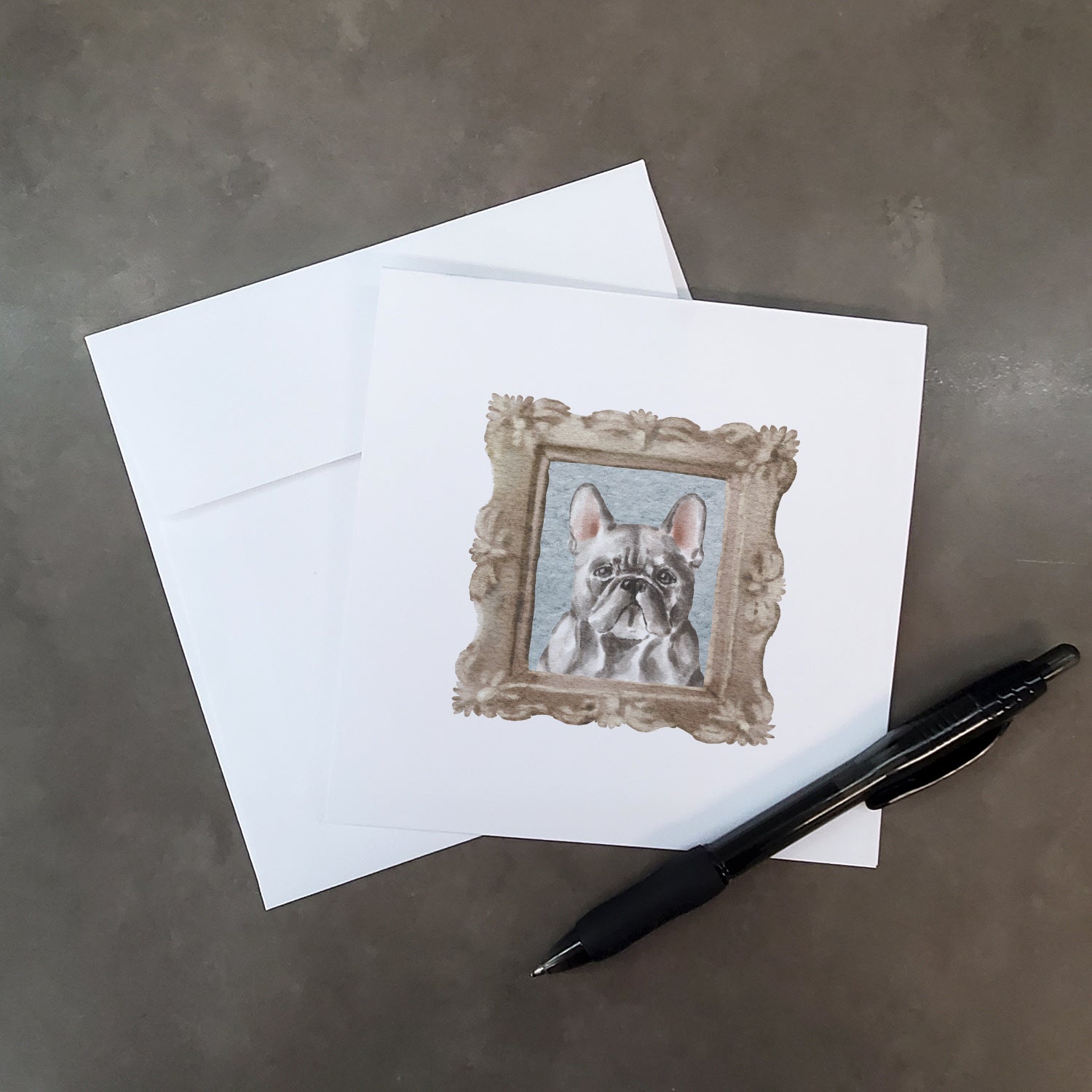 French Bulldog Black Front View Square Greeting Cards and Envelopes Pack of 8 - the-store.com