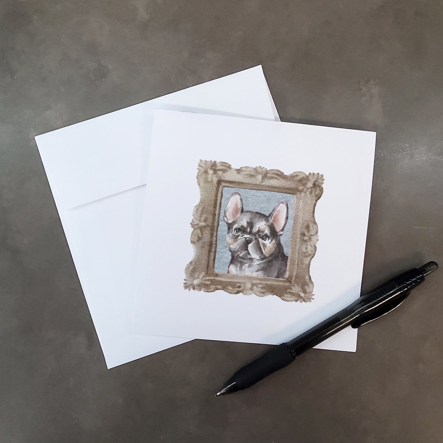 French Bulldog Black Puppy Square Greeting Cards and Envelopes Pack of 8 - the-store.com