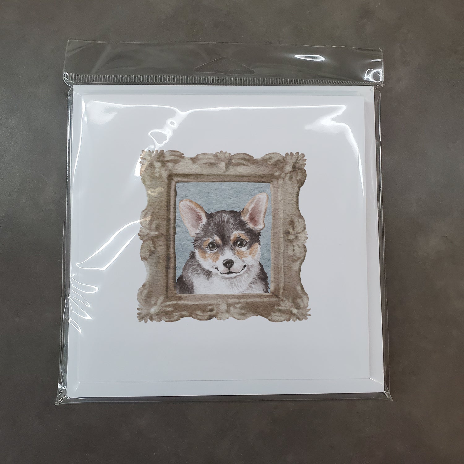 Corgi Tricolor Puppy Square Greeting Cards and Envelopes Pack of 8 - the-store.com