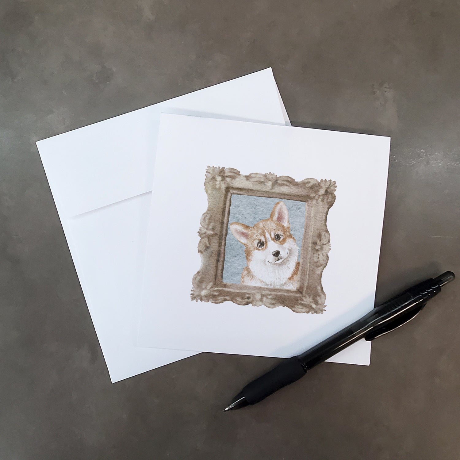 Buy this Corgi Red White Tilted Head Square Greeting Cards and Envelopes Pack of 8