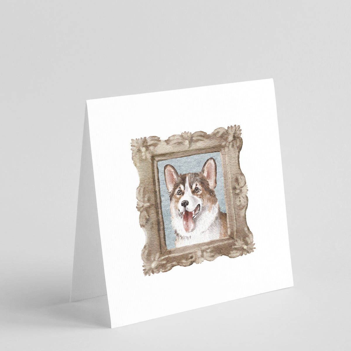 Buy this Corgi Tricolor Tongue Out Square Greeting Cards and Envelopes Pack of 8