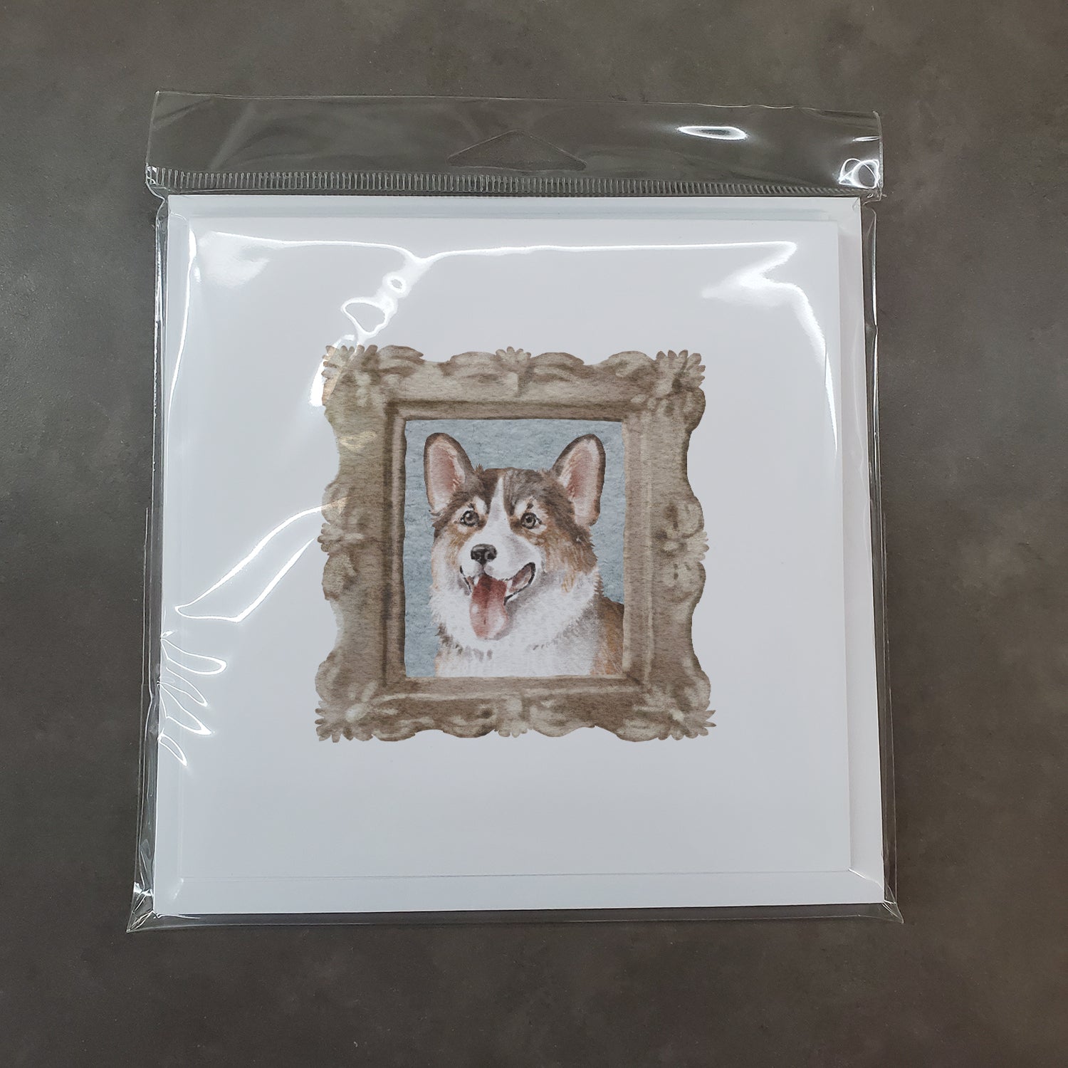Corgi Tricolor Tongue Out Square Greeting Cards and Envelopes Pack of 8 - the-store.com