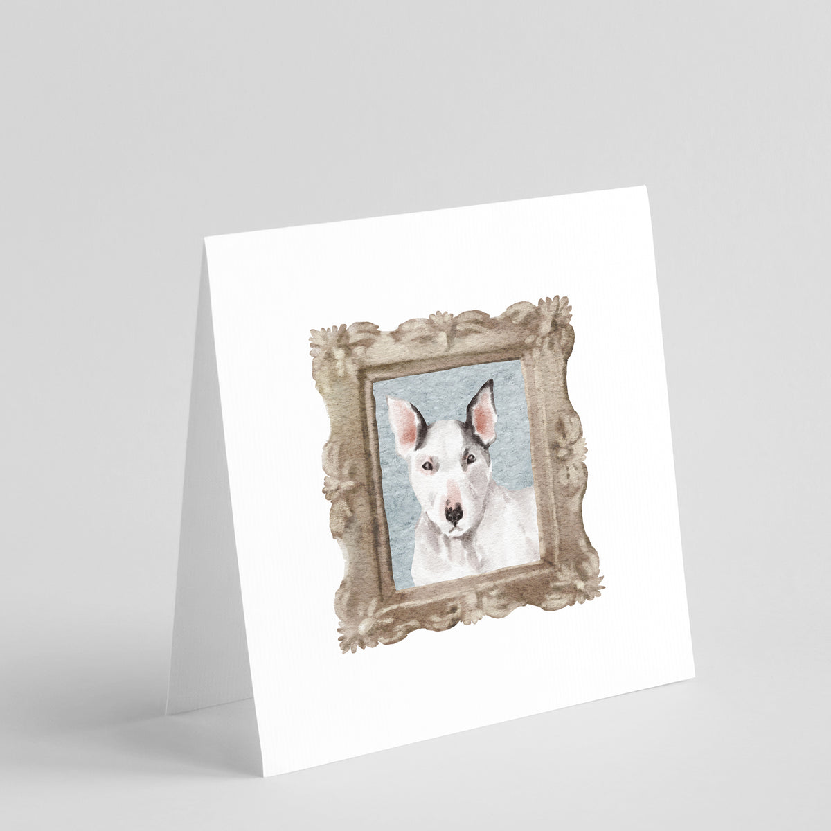 Buy this Bull Terrier Black White Front View Square Greeting Cards and Envelopes Pack of 8