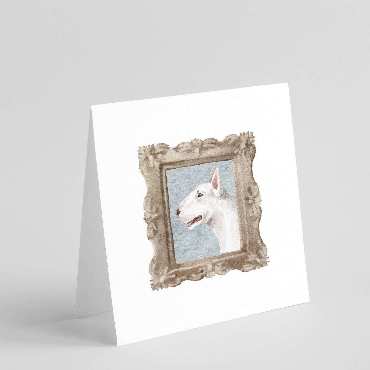 Buy this Bull Terrier White Side View Square Greeting Cards and Envelopes Pack of 8