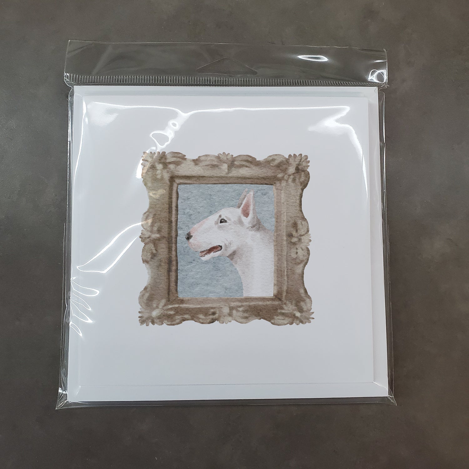 Bull Terrier White Side View Square Greeting Cards and Envelopes Pack of 8 - the-store.com