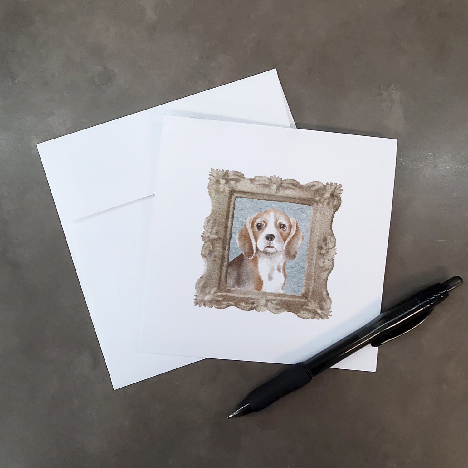 Beagle Tricolor Front View Square Greeting Cards and Envelopes Pack of 8 - the-store.com