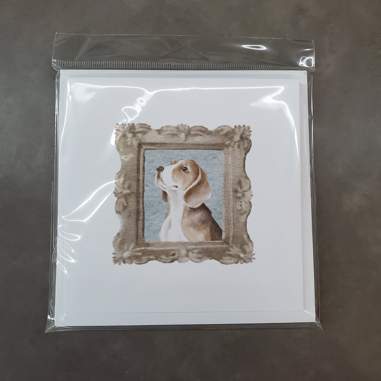 Beagle Tricolor Side View Square Greeting Cards and Envelopes Pack of 8 - the-store.com