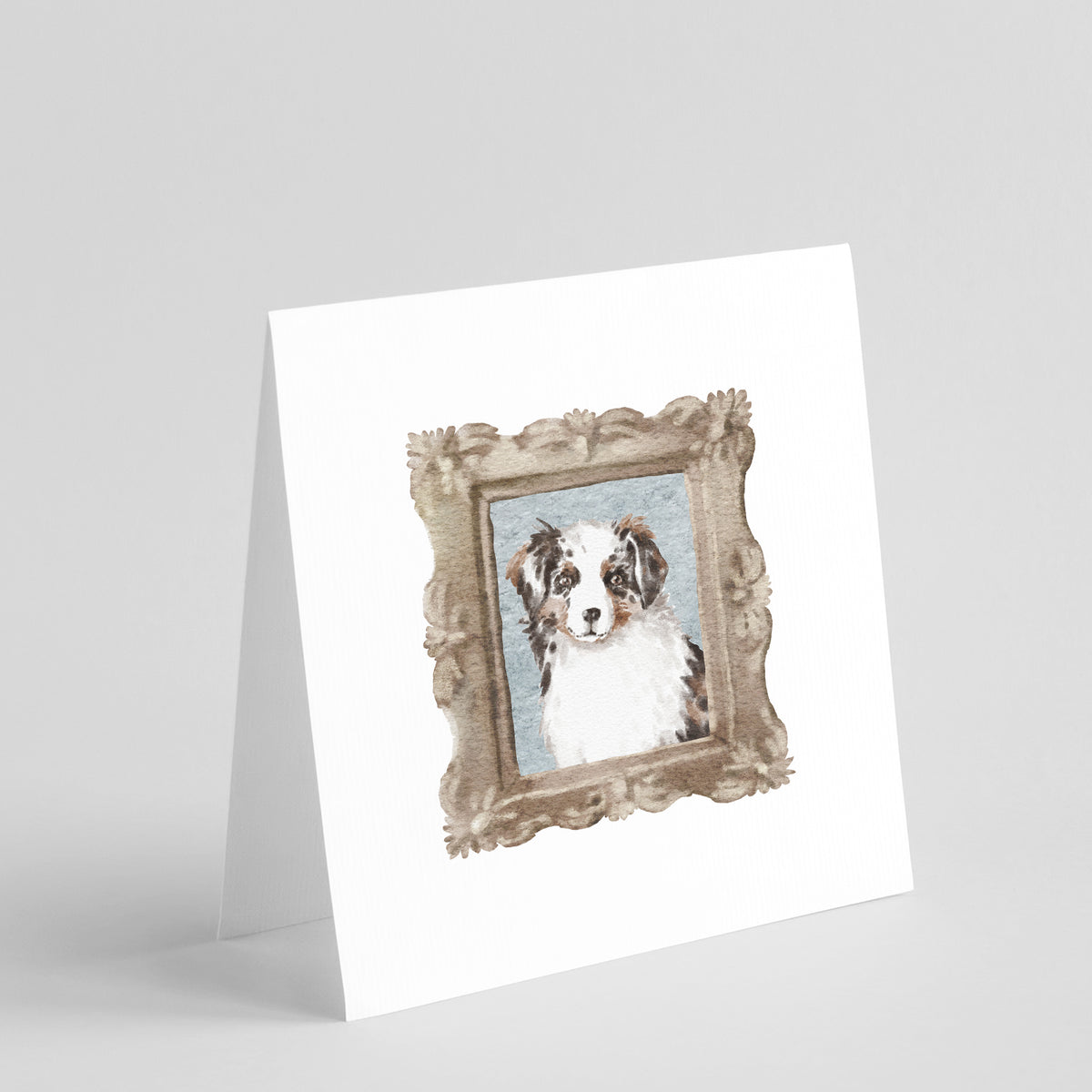 Buy this Australian Shepherd Merle Front View Square Greeting Cards and Envelopes Pack of 8