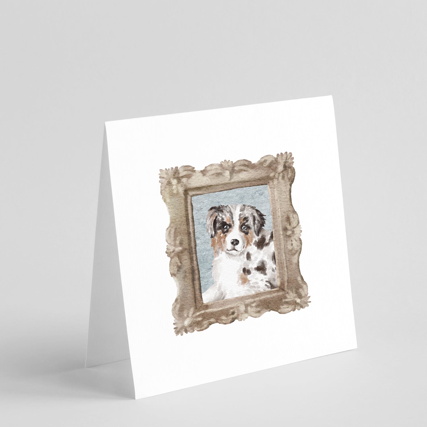 Buy this Australian Shepherd Merle Front View 2 Square Greeting Cards and Envelopes Pack of 8