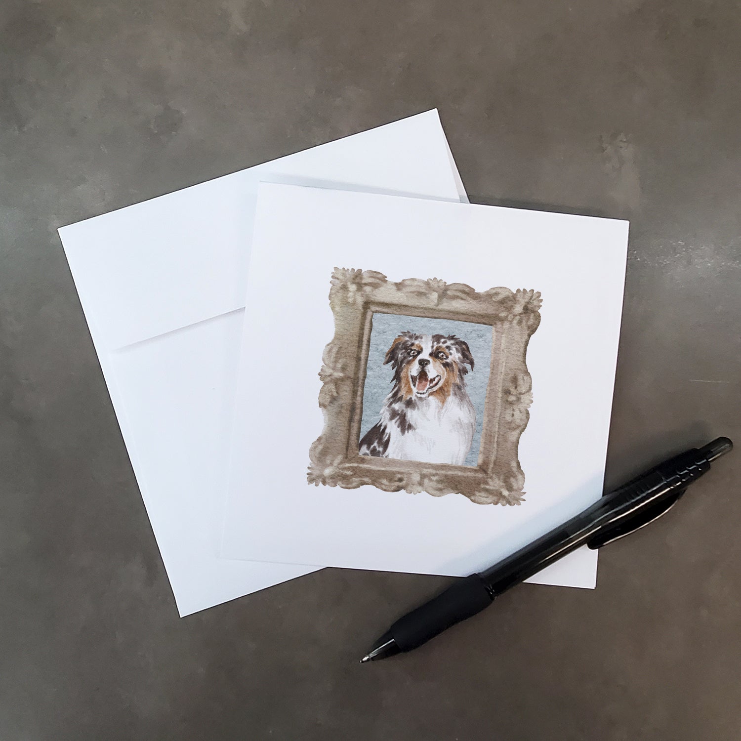 Buy this Australian Shepherd Merle Smile Square Greeting Cards and Envelopes Pack of 8