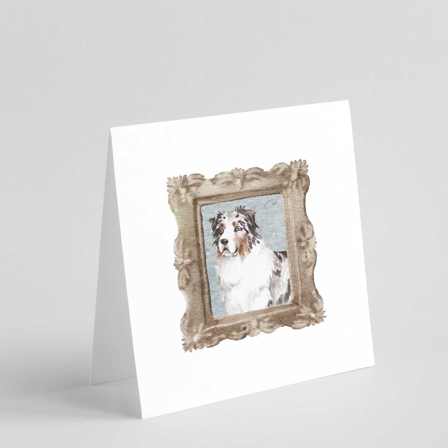 Buy this Australian Shepherd Merle Side View 4 Square Greeting Cards and Envelopes Pack of 8