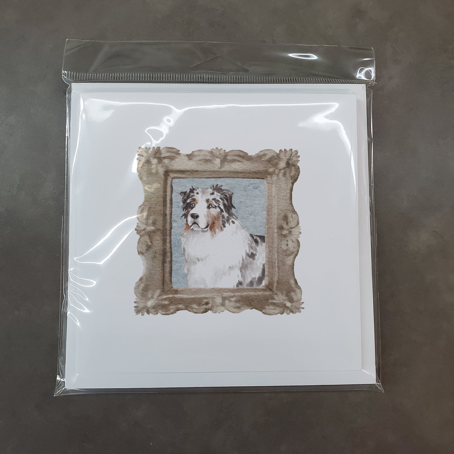 Australian Shepherd Merle Side View 4 Square Greeting Cards and Envelopes Pack of 8 - the-store.com