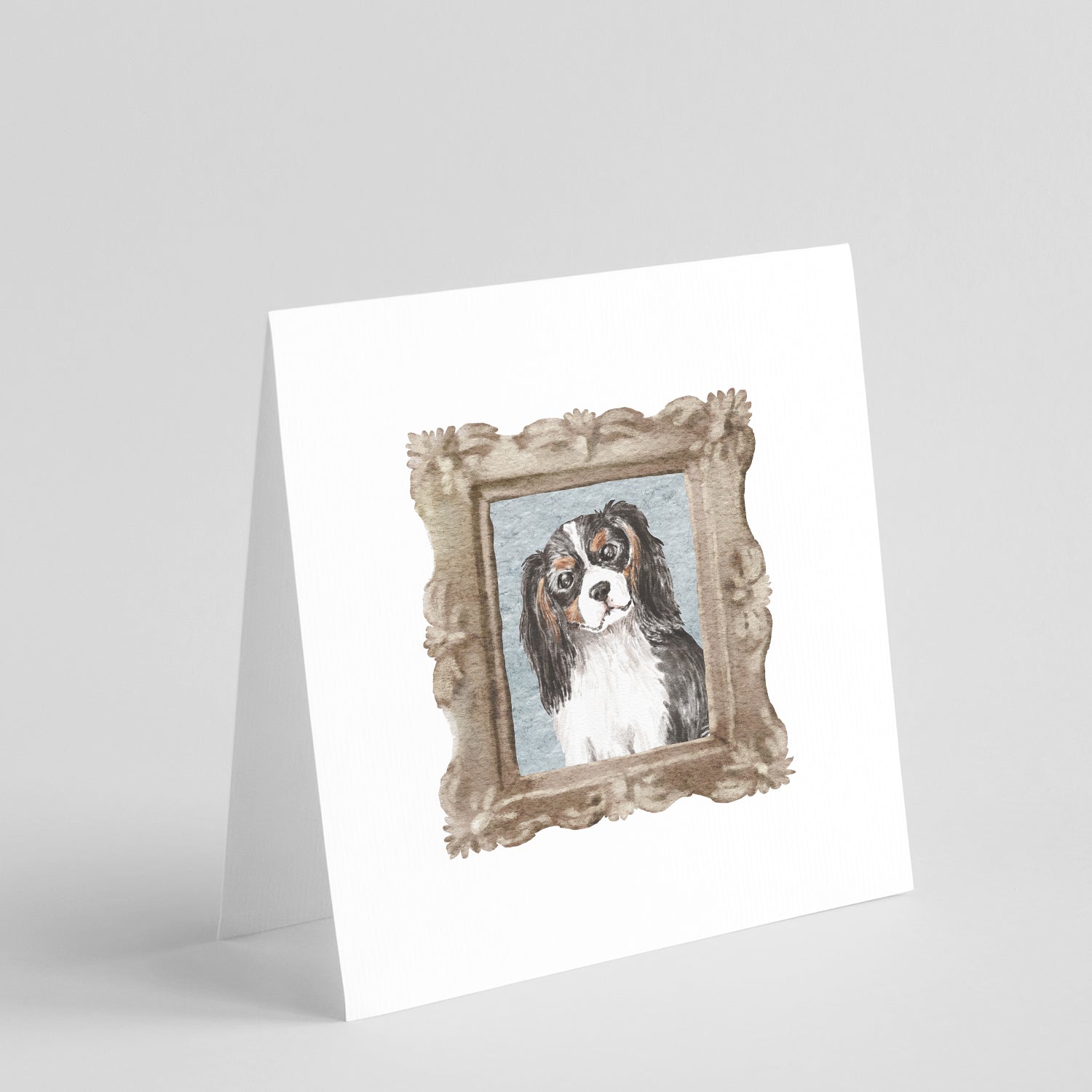 Buy this Cavalier King Charles Spaniel Tricolor Head Tilt Square Greeting Cards and Envelopes Pack of 8