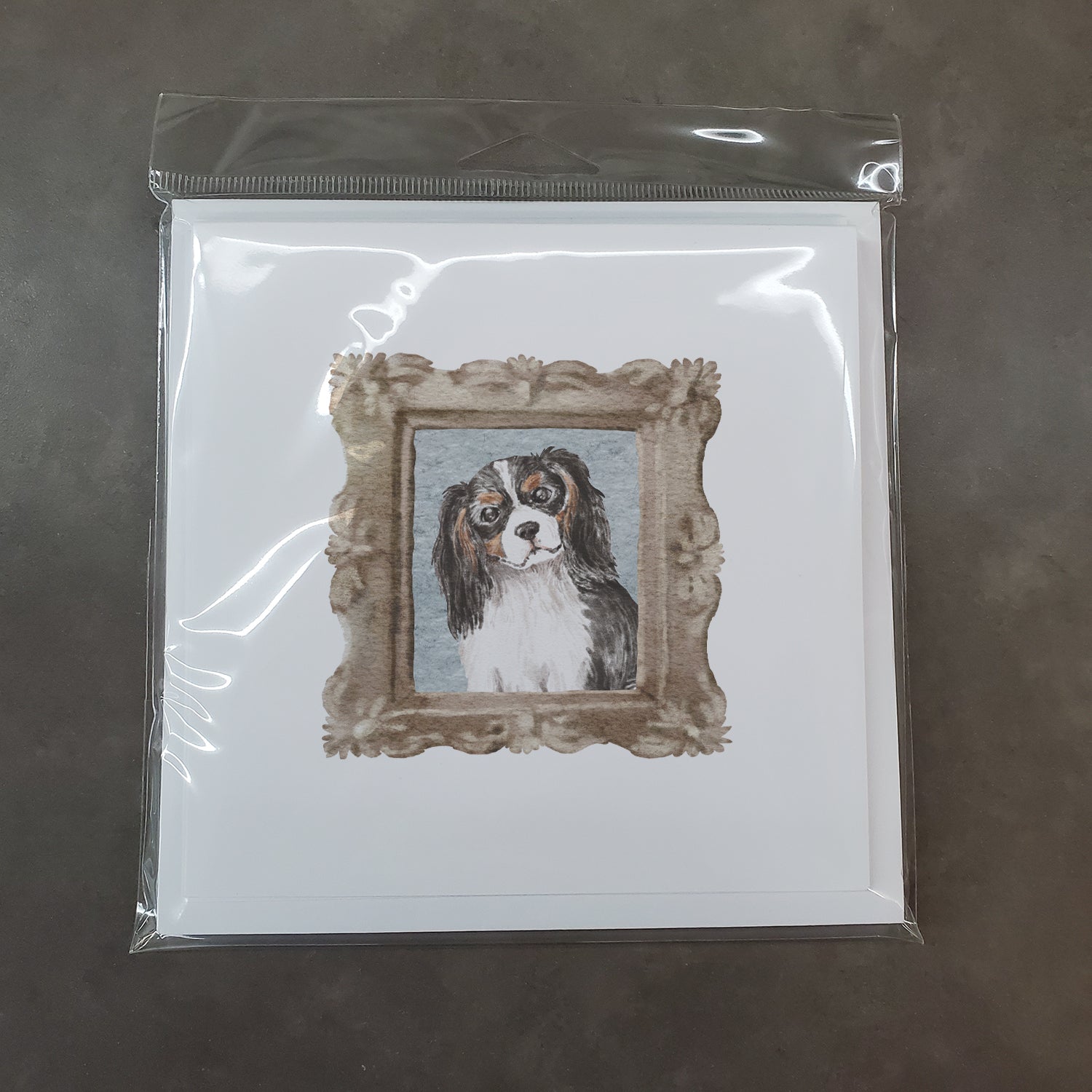 Cavalier King Charles Spaniel Tricolor Head Tilt Square Greeting Cards and Envelopes Pack of 8 - the-store.com