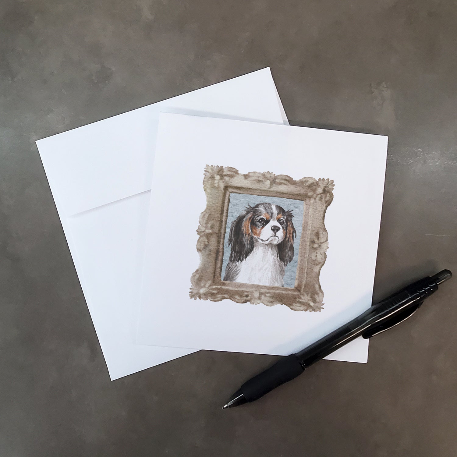 Buy this Cavalier King Charles Spaniel Tricolor Front View Square Greeting Cards and Envelopes Pack of 8