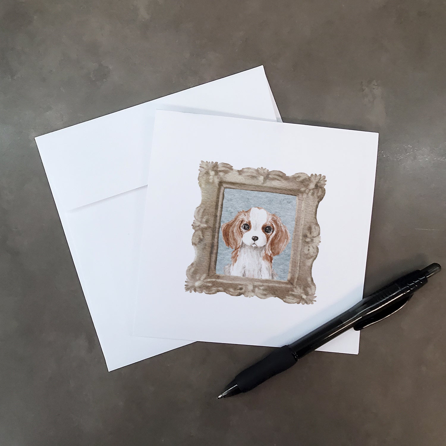 Buy this Cavalier King Charles Spaniel Red White Puppy Square Greeting Cards and Envelopes Pack of 8