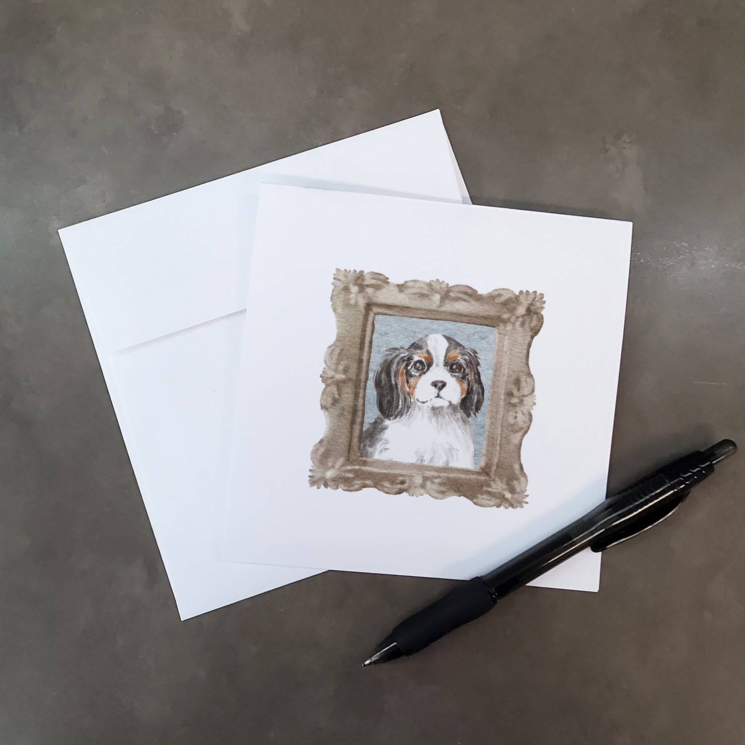 Buy this Cavalier King Charles Spaniel Tricolor Puppy Square Greeting Cards and Envelopes Pack of 8