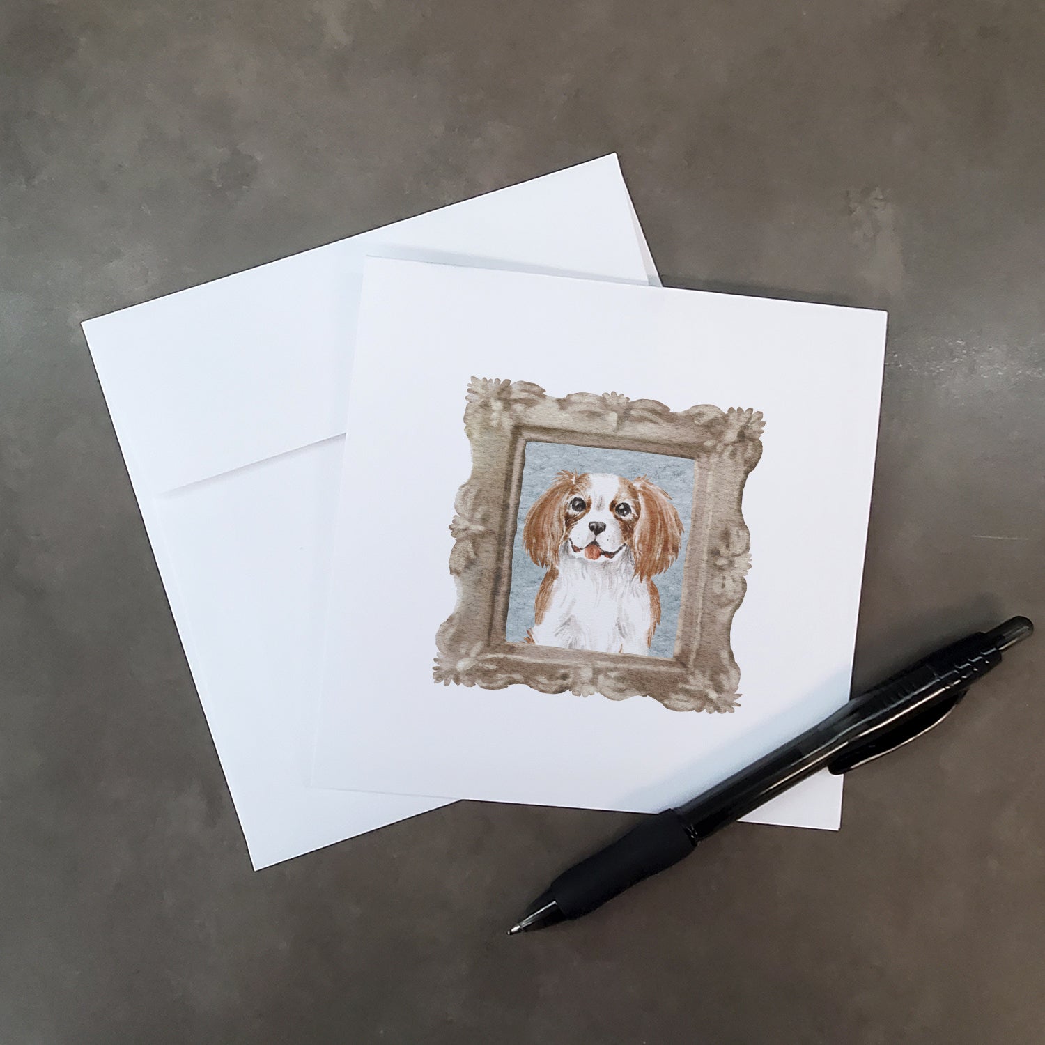 Buy this Cavalier King Charles Spaniel Red White Tongue Out Square Greeting Cards and Envelopes Pack of 8