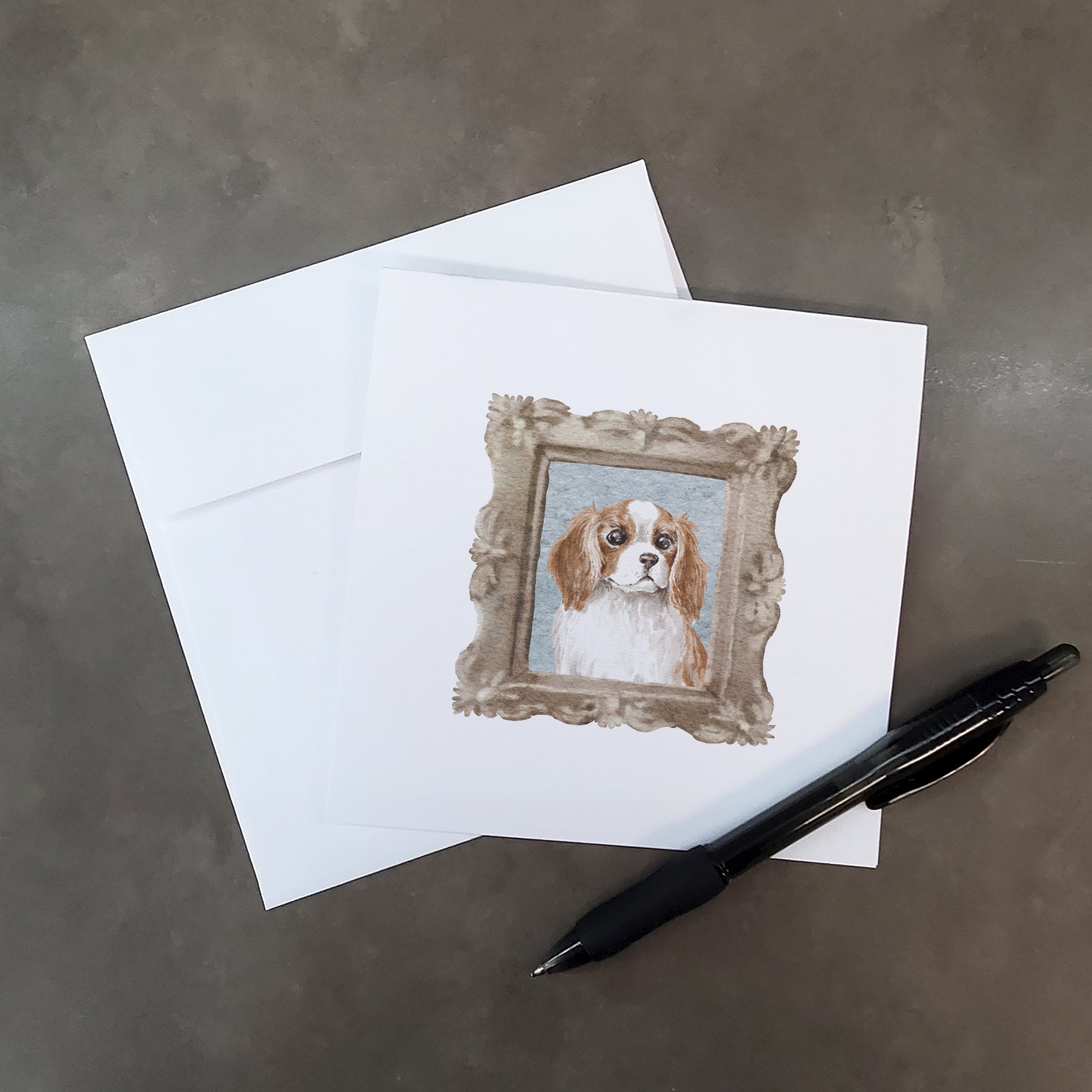 Cavalier King Charles Spaniel Red White Front View 3 Square Greeting Cards and Envelopes Pack of 8 - the-store.com