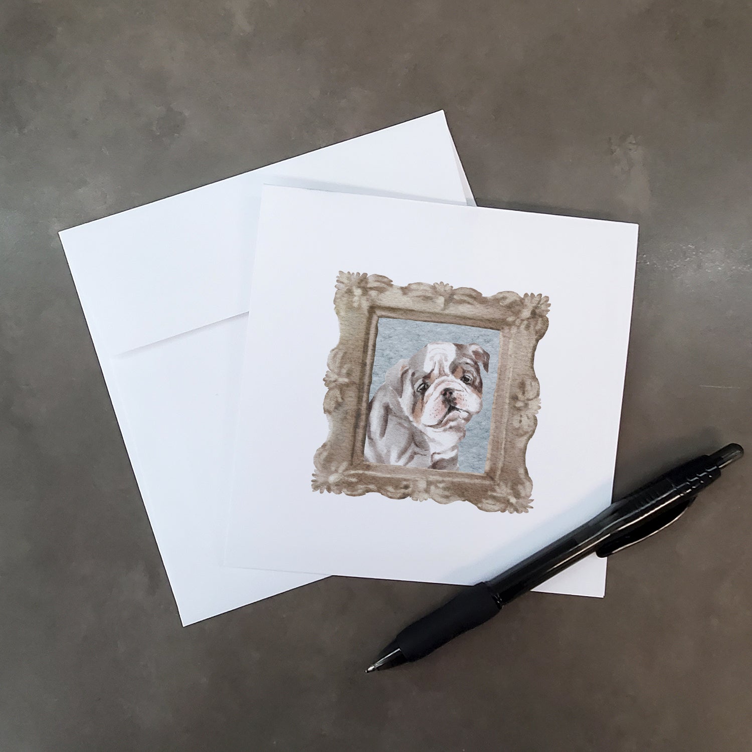 Buy this English Bulldog Tricolor Bulldog Puppy Square Greeting Cards and Envelopes Pack of 8
