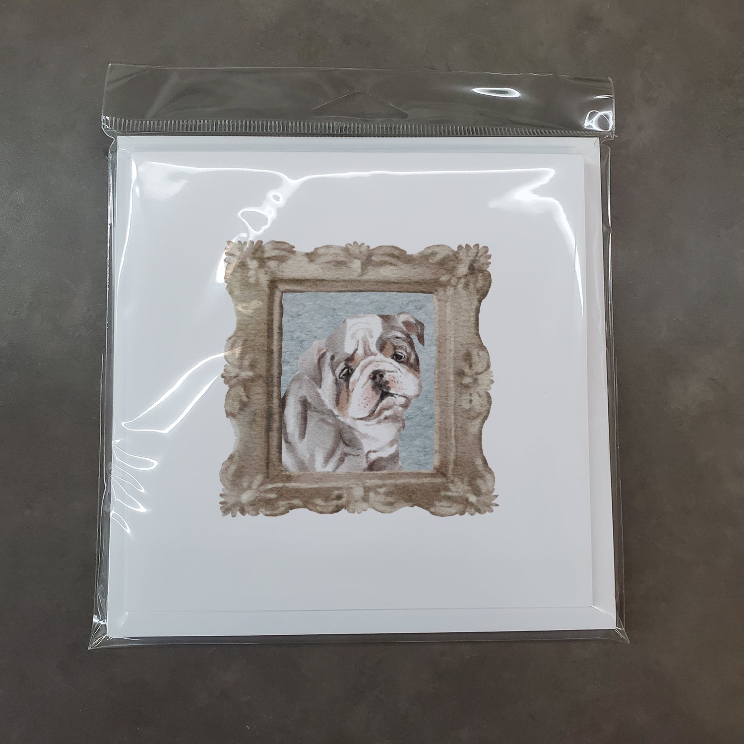 English Bulldog Tricolor Bulldog Puppy Square Greeting Cards and Envelopes Pack of 8 - the-store.com